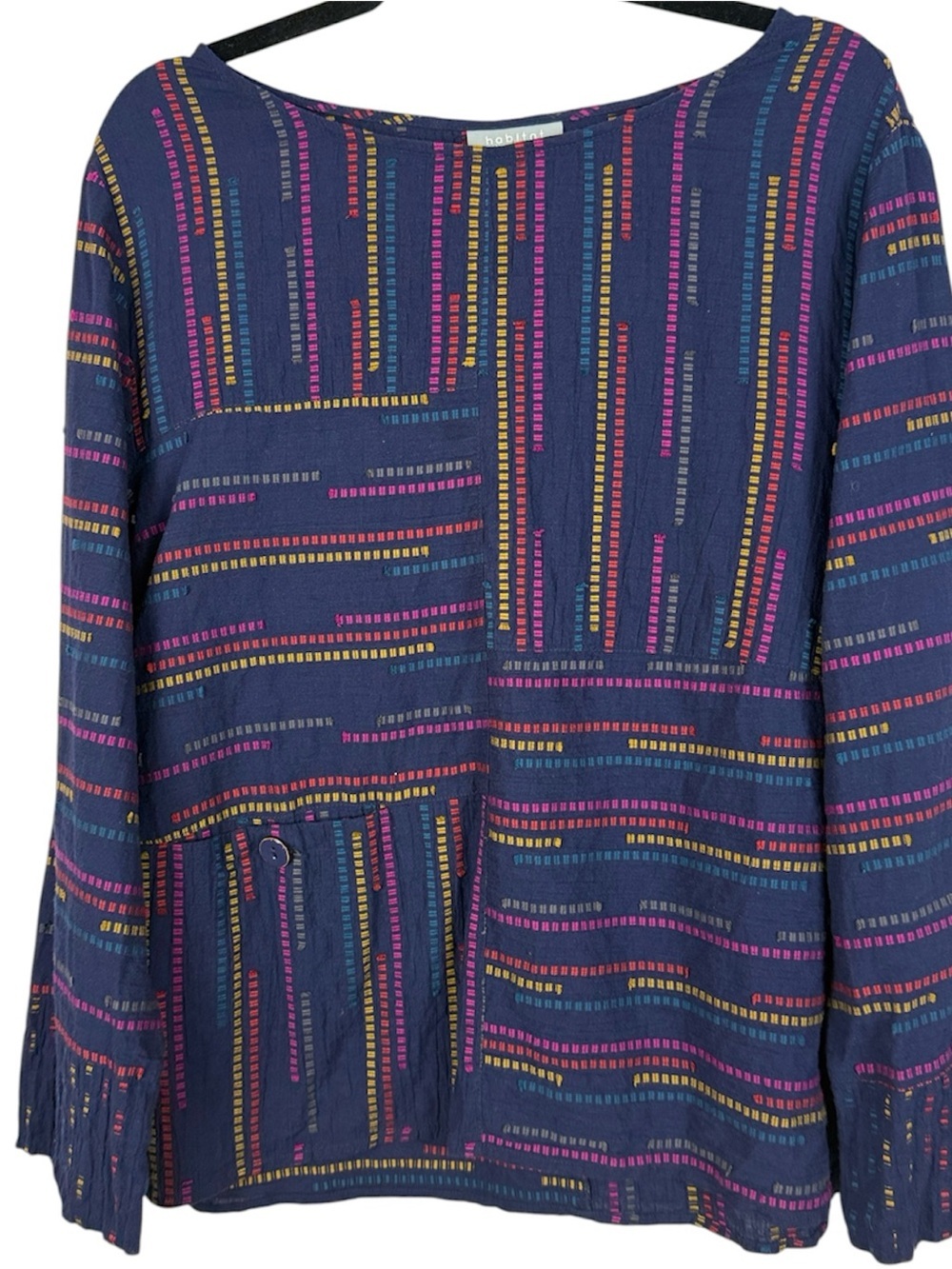 Habitat Clothes To Live In Textured Cotton Striped Pocket Top Medium Blue Multi